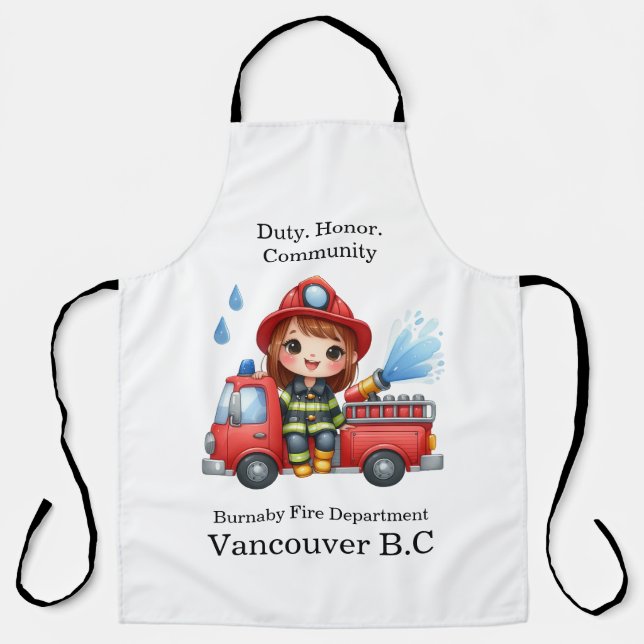Firefighter joyfully spraying water apron (Front)