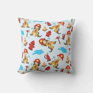 Firefighter Kids with Equipment Pattern Throw Pillow