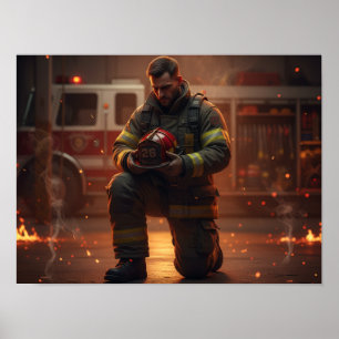 Firefighter Kneeling Tribute Poster