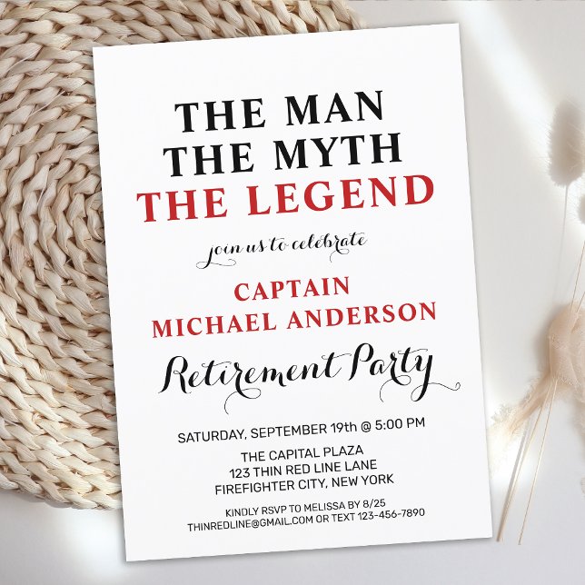 Firefighter Legend Thin Red Line Retirement Party Invitation (Creator Uploaded)