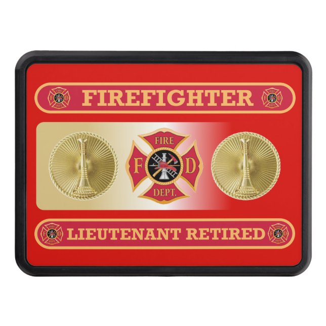 Firefighter Lieutenant Retired Shield Hitch Cover (Front)
