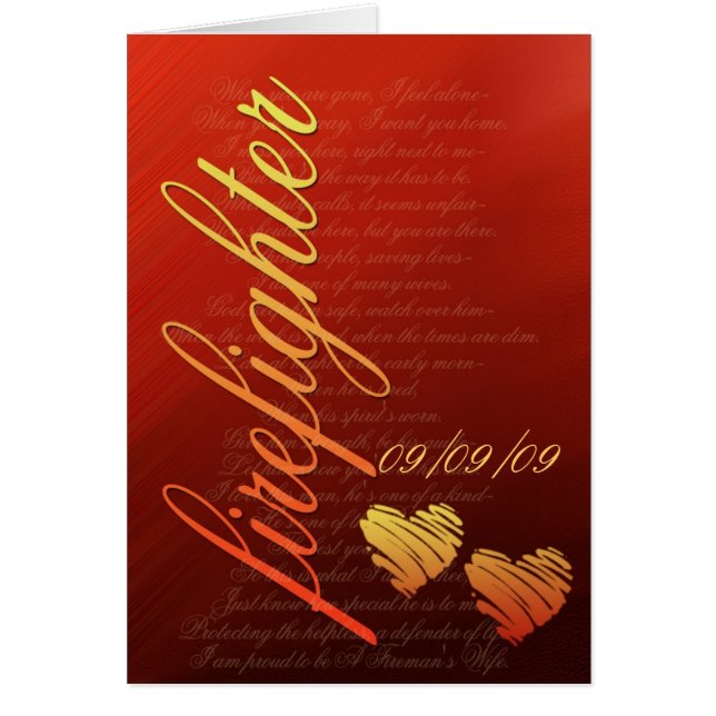 Firefighter love card - customize with your date (Front)