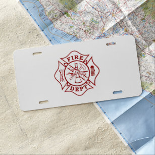 Firefighter Maltese Cross Aluminum License Plate
