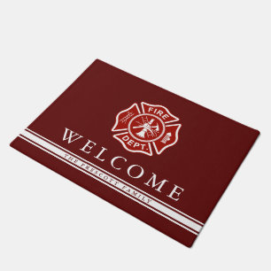 Firefighter Maltese Cross   Burgundy Welcome Doormat