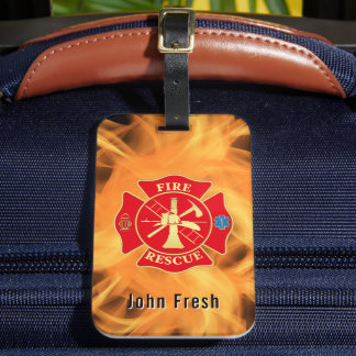 Firefighter Maltese Cross Fire Rescue Fire Flame Luggage Tag
