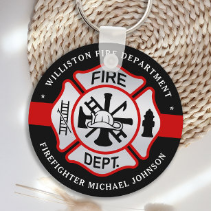 Firefighter Maltese Cross Personalized Fireman Keychain