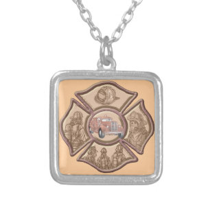 Firefighter Maltese Cross Silver Plated Necklace