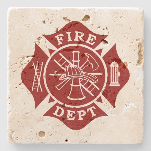 Firefighter Maltese Cross Travertine Coaster (Front)