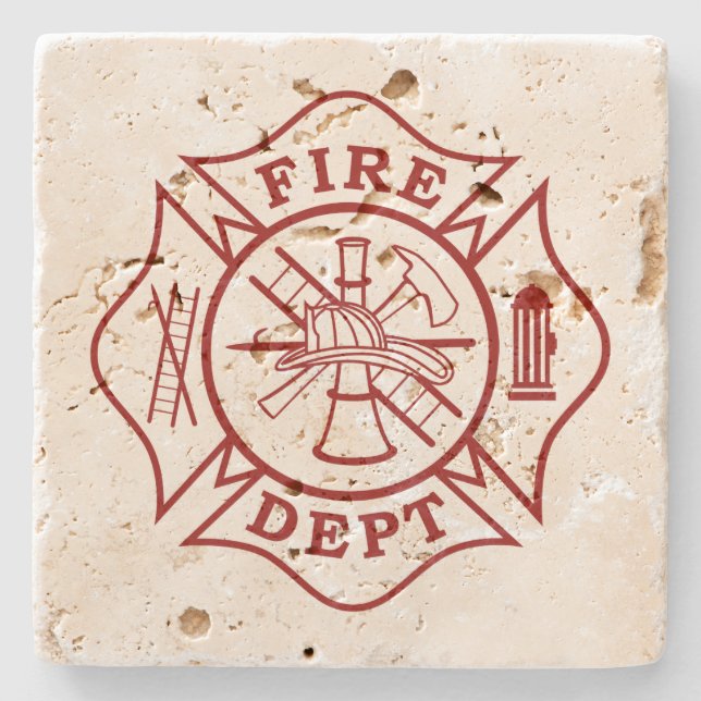 Firefighter Maltese Cross Travertine Coaster (Front)