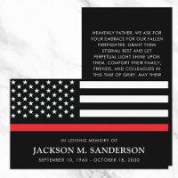 Firefighter Memorial Funeral Red Line Prayer Card