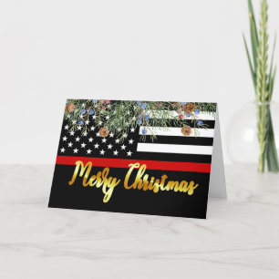 Firefighter Merry Christmas Fireman Thin Red Line Holiday Card