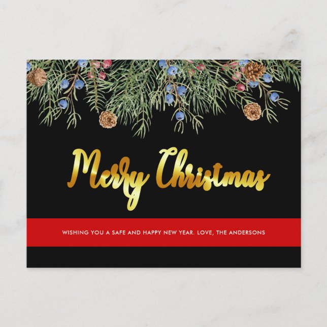 Firefighter Merry Christmas Thin Red Line Holiday Postcard (Front)