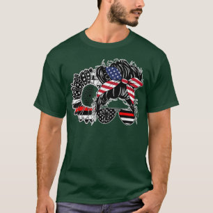 Firefighter Messy Bun Mom Life Fireman Wife US FLa T-Shirt