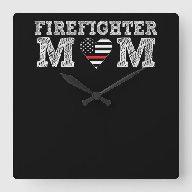 Firefighter Mom Thin Red Line.Png Square Wall Clock (Front)