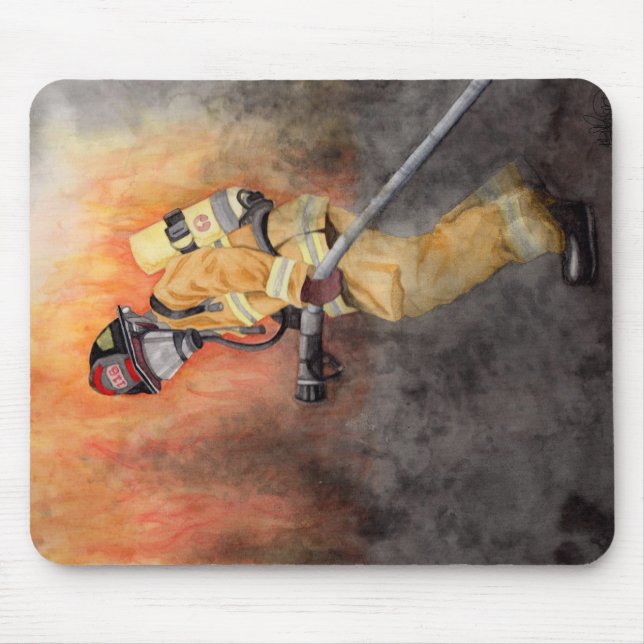Firefighter Mouse Pad Original Watercolor Fireman (Front)