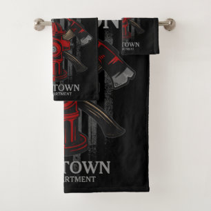 Firefighter NAME Fire Department Hydrant USA Flag Bath Towel Set