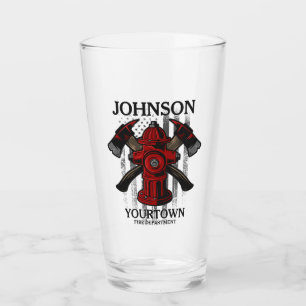 Firefighter NAME Fire Department Hydrant USA Flag  Glass