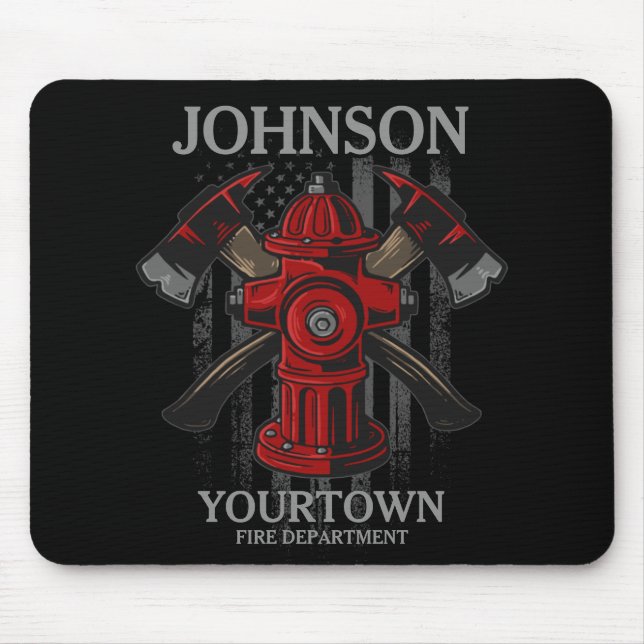 Firefighter NAME Fire Department Hydrant USA Flag  Mouse Pad (Front)