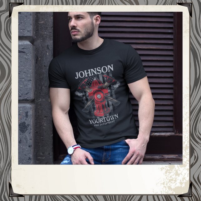 Firefighter NAME Fire Department Hydrant USA Flag  T-Shirt (Creator Uploaded)