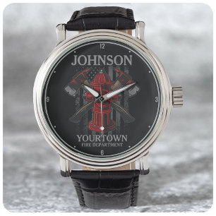 Firefighter NAME Fire Department Hydrant USA Flag Watch