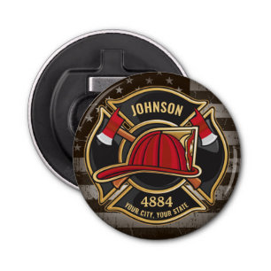 Firefighter NAME Fireman Fire Department USA Flag Bottle Opener