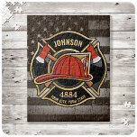 Firefighter NAME Fireman Fire Department USA Flag Jigsaw Puzzle<br><div class="desc">Firefighter NAME Fireman Fire Department USA Flag design - Emblem with Red Helmet and Axe. Customize with your Name,  Station/Dept Number and location.</div>