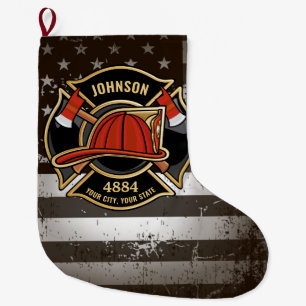 Firefighter NAME Fireman Fire Department USA Flag Large Christmas Stocking