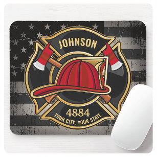 Firefighter NAME Fireman Fire Department USA Flag Mouse Pad