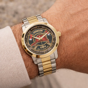 Firefighter NAME Fireman Fire Department USA Flag  Watch