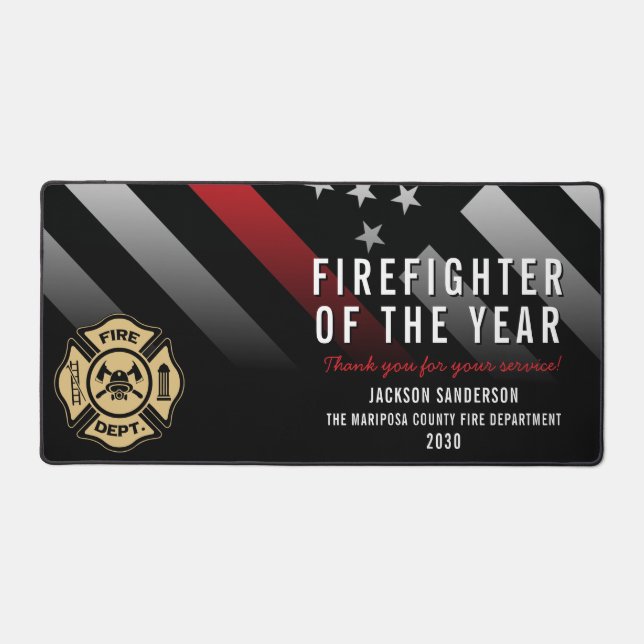 Firefighter of the Year Employee Logo Red Line Desk Mat (Front)