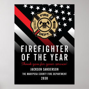 Firefighter of the Year Employee Logo Red Line Poster