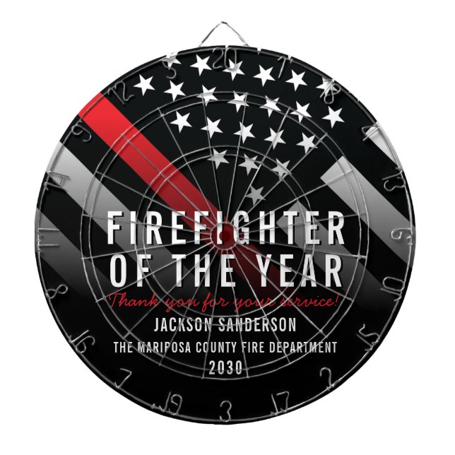 Firefighter of the Year Employee Red Line Flag Dartboard (Front)
