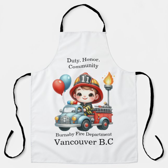 Firefighter on a colourful truck with balloons apron (Front)