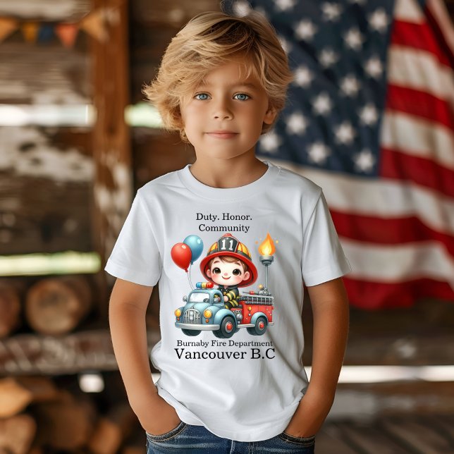 Firefighter on a colourful truck with balloons T-Shirt (Creator Uploaded)