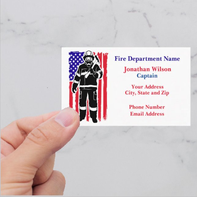 Firefighter on American Flag  Business Card (Creator Uploaded)