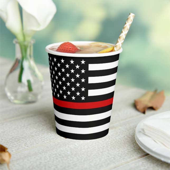 Firefighter Party Fireman Thin Red Line Paper Cups (Insitu)