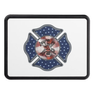 Firefighter Patriotic Maltese  Trailer Hitch Cover