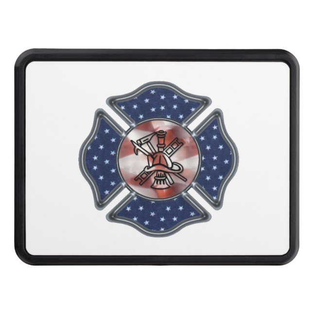 Firefighter Patriotic Maltese  Trailer Hitch Cover (Front)
