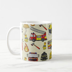 Firefighter Pattern, Fire Truck, Rescue Gear, Flam Coffee Mug