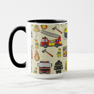 Firefighter Pattern, Fire Truck, Rescue Gear, Flam Mug