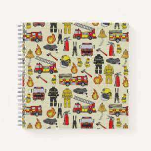 Firefighter Pattern, Fire Truck, Rescue Gear, Flam Notebook