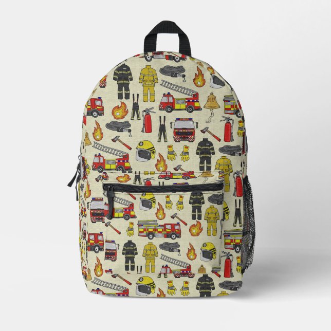 Firefighter Pattern, Fire Truck, Rescue Gear, Flam Printed Backpack (Front)