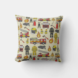 Firefighter Pattern, Fire Truck, Rescue Gear, Flam Throw Pillow
