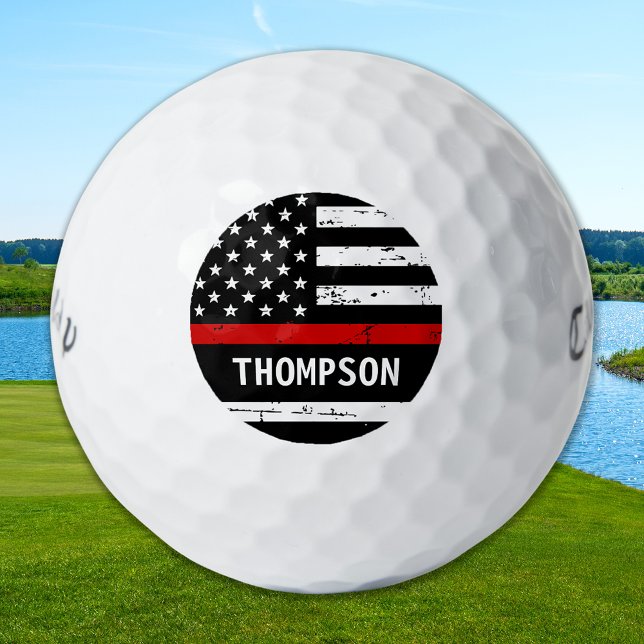 Firefighter Personalized Fire Thin Red Line Flag Golf Balls (Creator Uploaded)
