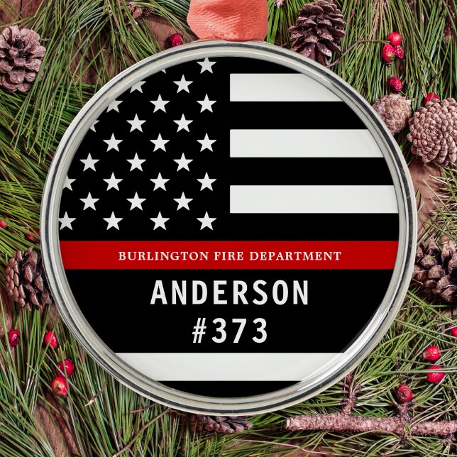 Firefighter Personalized Fireman Thin Red Line Metal Ornament (Creator Uploaded)