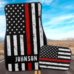 Firefighter Personalized Grunge Flag Thin Red Line Car Mat