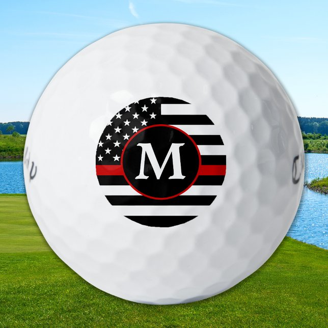 Firefighter Personalized Monogram Thin Red Line Golf Balls (Creator Uploaded)