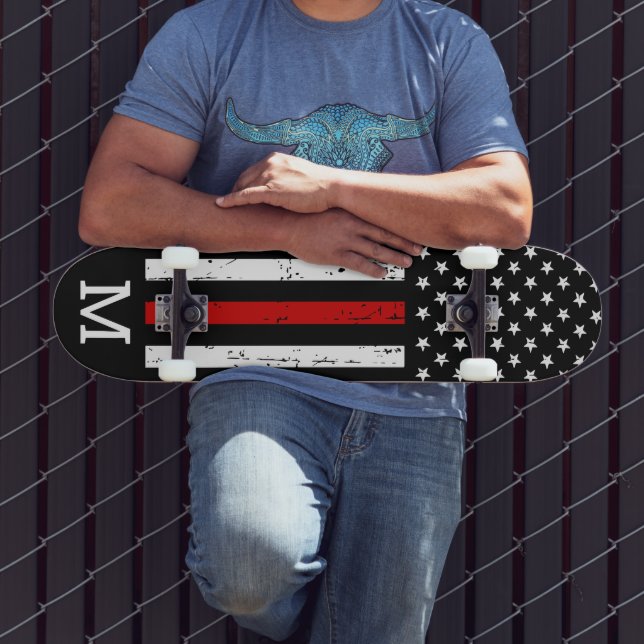 Firefighter Personalized Monogram Thin Red Line Skateboard (Outdoor 3)