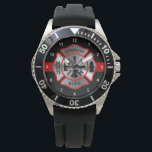 Firefighter Personalized Name Maltese Cross Watch<br><div class="desc">Looking for the perfect gift for your firefighter?! This personalized firefighter watch is perfect for your firefighter retirement or firefighter graduation gifts. This red line design with maltese cross in silver metallic, modern red black design. This fireman graduation collection will be a favourite. These firefighter graduation watch are also perfect...</div>