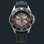 Firefighter Personalized Name Maltese Cross Watch<br><div class="desc">Looking for the perfect gift for your firefighter?! This personalized firefighter watch is perfect for your firefighter retirement or firefighter graduation gifts. This red line design with maltese cross in silver metallic, modern red black design. This fireman graduation collection will be a favourite. These firefighter graduation watch are also perfect...</div>